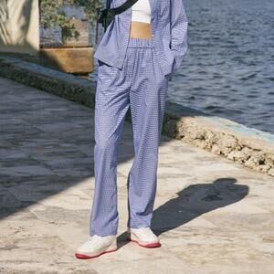 We-Ar4 Cotton Pajama Style Pants Blue Print Elastic Waist Women’s L NWT